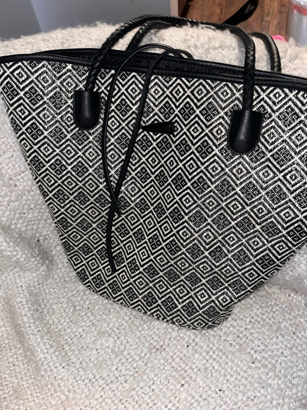 Neiman Marcus Black and White Geometric Tote